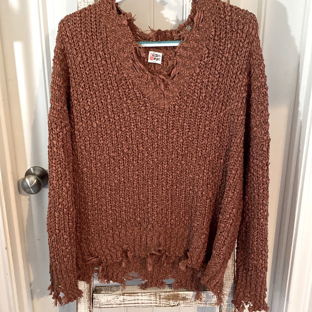 Rust Sweater with Distressing